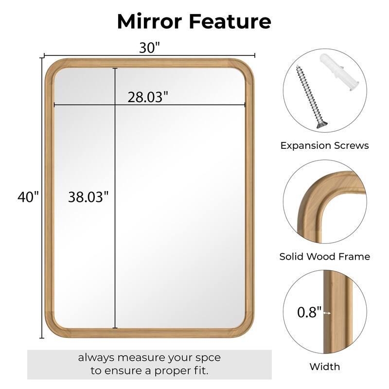 Pine Wooden Framed Standard Farmhouse Style Rectangle Wall Mirror