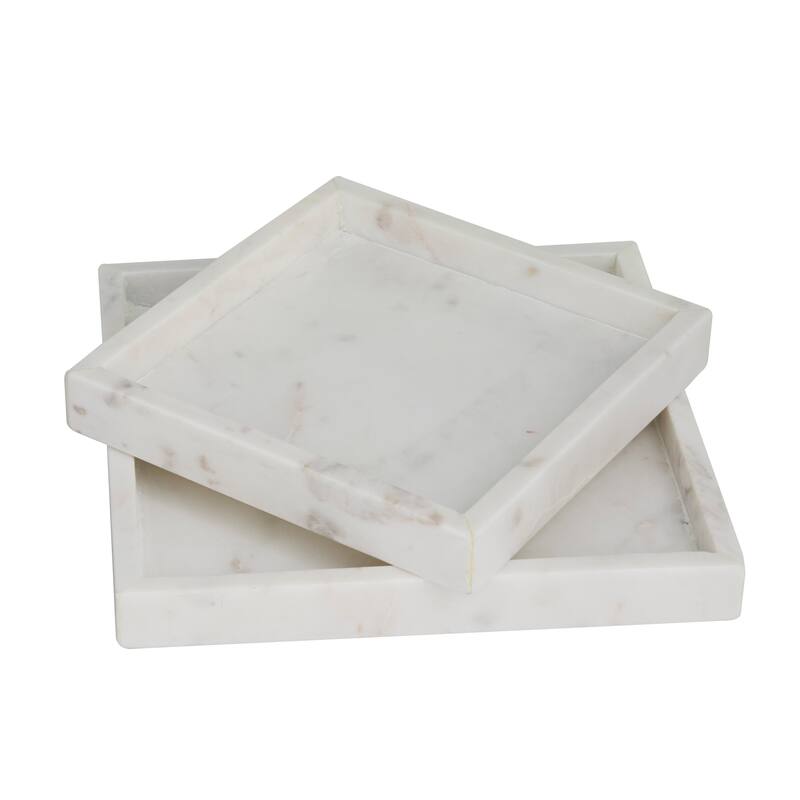 CosmoLiving by Cosmopolitan Marble Tray with Raised Border (Set of 2) - White, Black, Green
