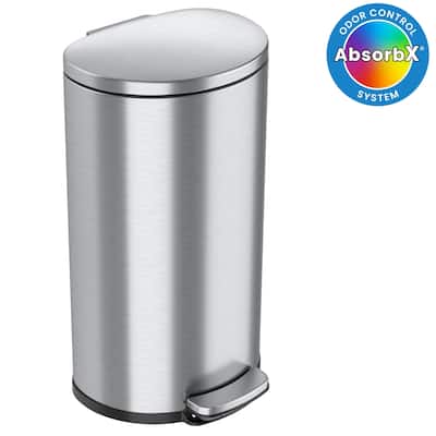 iTouchless 8 Gallon / 30 Liter Stainless Steel SoftStep Semi-Round Kitchen Trash Can with Odor Filter
