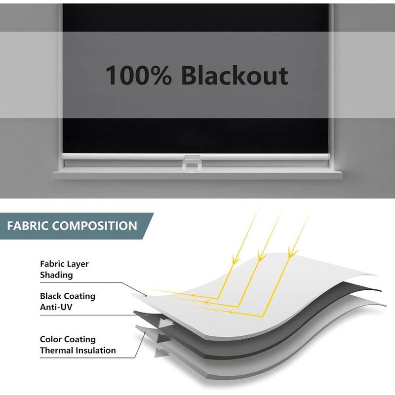 Cordless Roller Shades Blackout Blinds for Darkening Rolled Up Shades - 72"L x 34"W