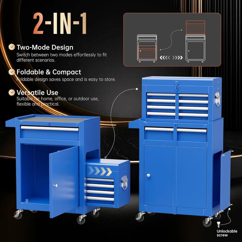 5 Drawer 2 in 1 Rolling Tool Chest Storage Box Garage Rolling Cabinet with Detachable Top Tool Box and Universal Lockable Wheels