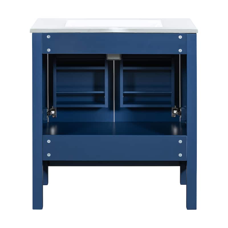 Roomfitters Modern 60" Double Bathroom Vanity Set with Ceramic Sinks, Storage Shelves and Divided Drawers