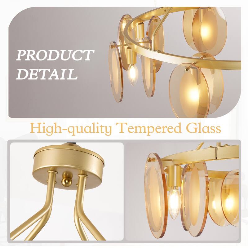 Modern 8-Light Wagon Wheel Chandelier with Tempered Glass Shape