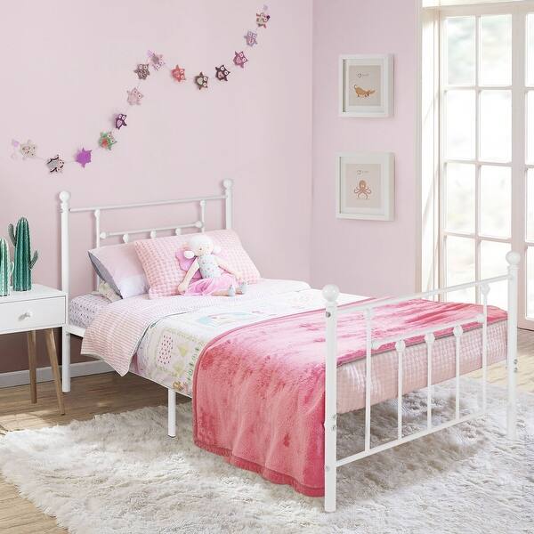 Shop Vecelo Antique White Metal Bed With Pipe Frame Headboard