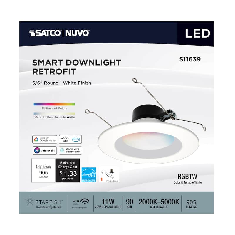 Starfish 11W LED Retrofit Downlight 5-6 Inch RGBTW Round White
