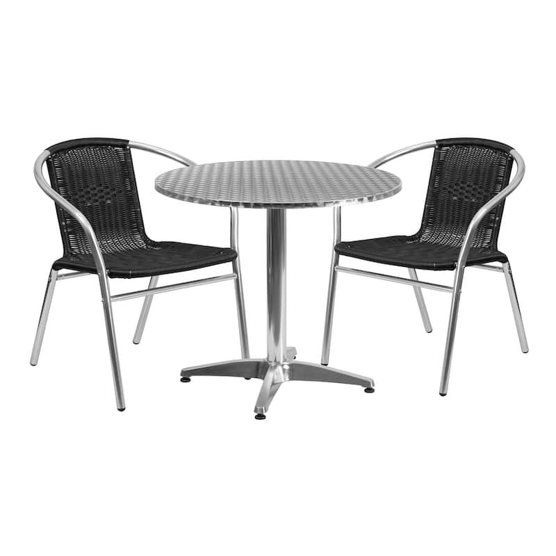 31.5'' Round Aluminum Indoor-Outdoor Table Set with 2 Rattan Chairs - 31.5"