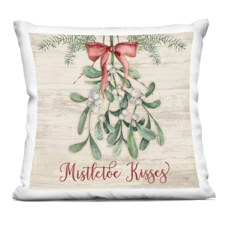 Stupell Rustic Mistletoe Kisses Decorative Printed Throw Pillow Design by Mollie B. - Accent - Polyester - Green - Single