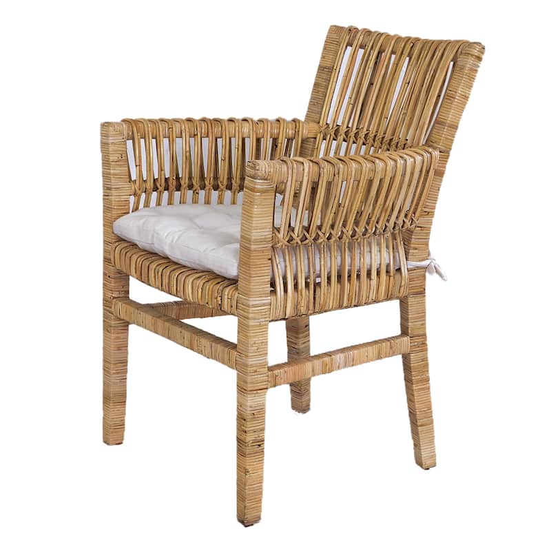 Rattan Wrapped Chair with Cushion - 33" - Brown