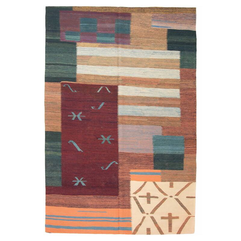 ECARPETGALLERY Flat-Weave Ankara Multi Color Wool Kilim - 6'4 x 9'8 - Multi Color - 6'4 x 9'8