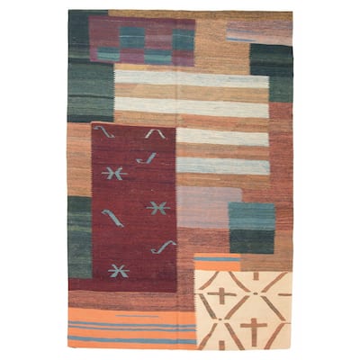 ECARPETGALLERY Flat-Weave Ankara Multi Color Wool Kilim - 6'4 x 9'8