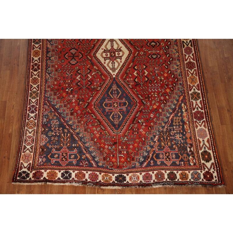 Traditional Orange Shiraz Persian Vintage Rug Handmade Wool Carpet - 5'10"x 9'5"