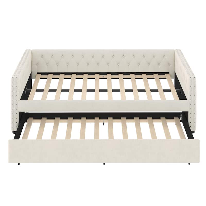 GDFStudio - Bella Full Size Daybed with Upholstered Tufted Sofa Design and Copper Nail Accent on Square Arms