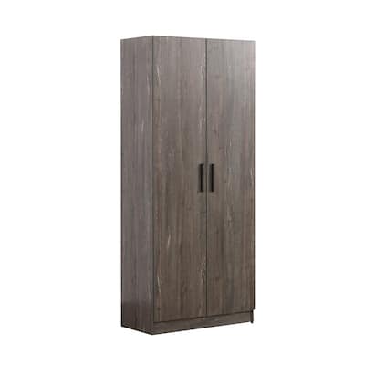 Jiaa Shoe Cabinet with 6 Shelves, 2 Doors, Stable Plinth Base, Rustic Gray