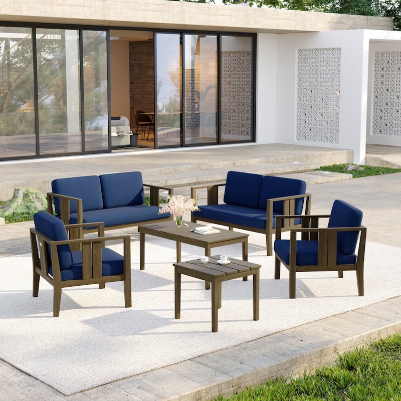 Casual 6-Piece Outdoor Patio Furniture Set In Solid Teak Wood