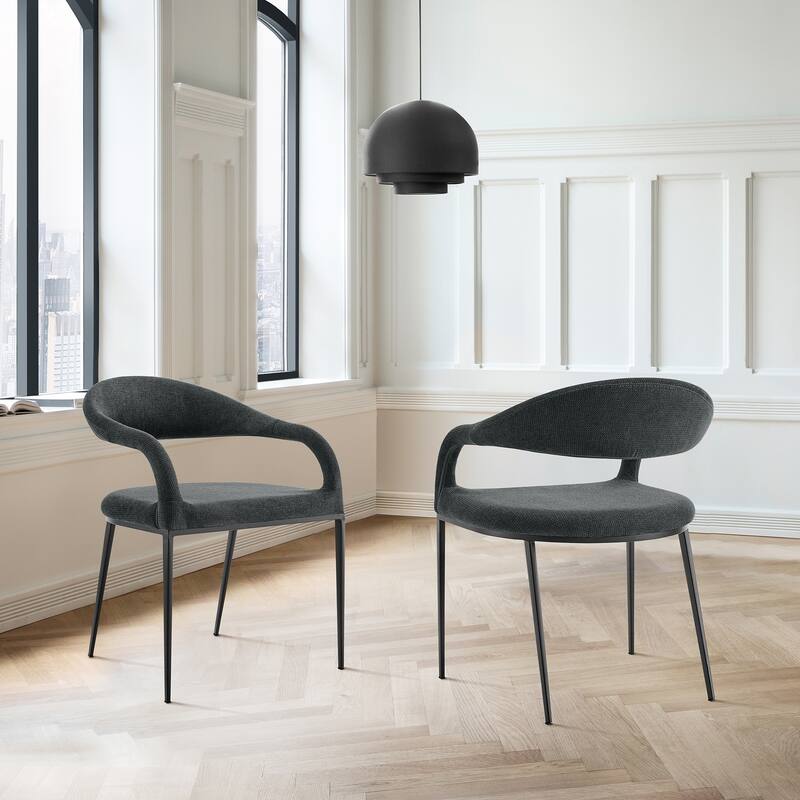 Morgan Upholstered Barrel Back Dining Chairs - Set of 2 - Charcoal & Black