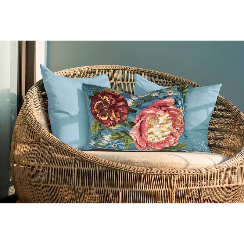 Liora Manne Marina Secret Garden Indoor/Outdoor Pillow - 12" x 18" - Polyester - Aqua