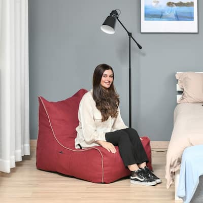 HOMCOM Bean Bag Chair, Large Foam Stuffed lounger Indoor Furniture with Washable Cover, Side Pockets and Backrest, Wine Red