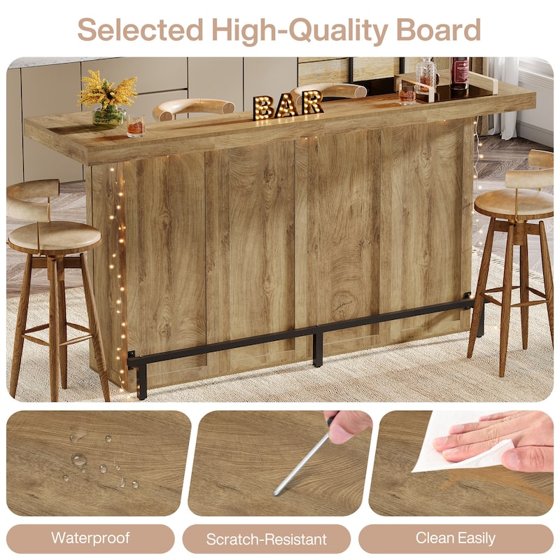 4-Tier Wooden Bar Table, 70.9" Large Home Bar Unit with Storage Shelves for Home, Patio, Basement