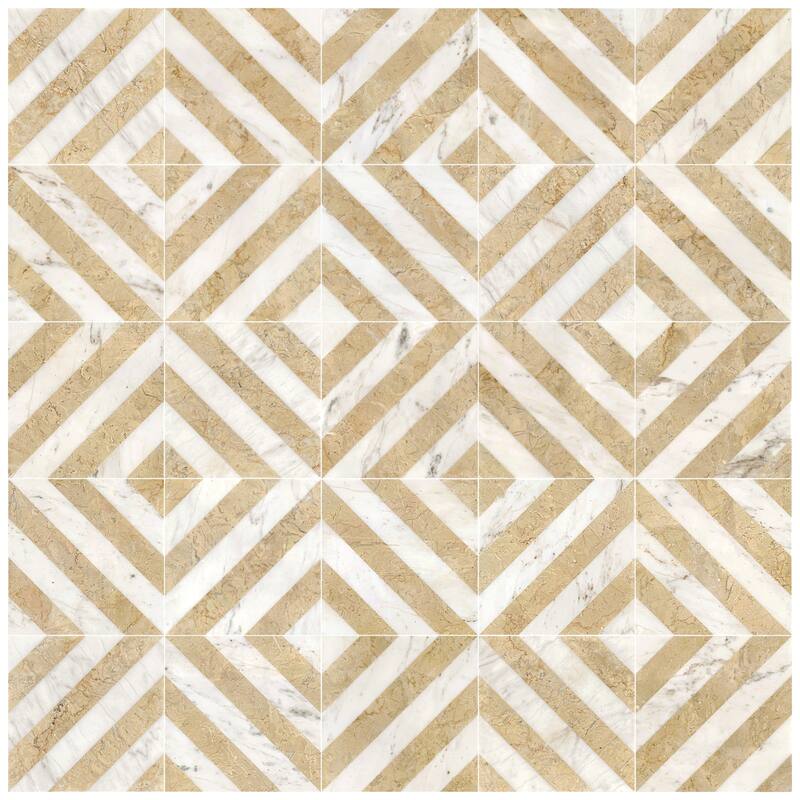 Roomfitters Waterjet Marble Tile for Floor and Wall, Polished Natural Stone, Genuine Marble, 8-Piece Box, White Gold