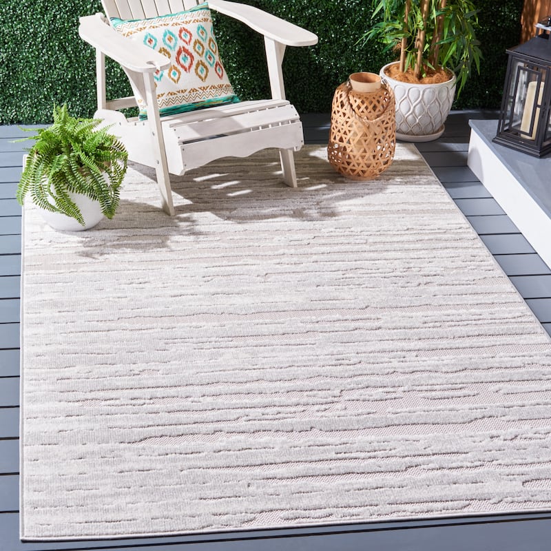 SAFAVIEH Cabana Kubra Indoor/ Outdoor Modern Rug - 4' x 6' - Grey/Ivory
