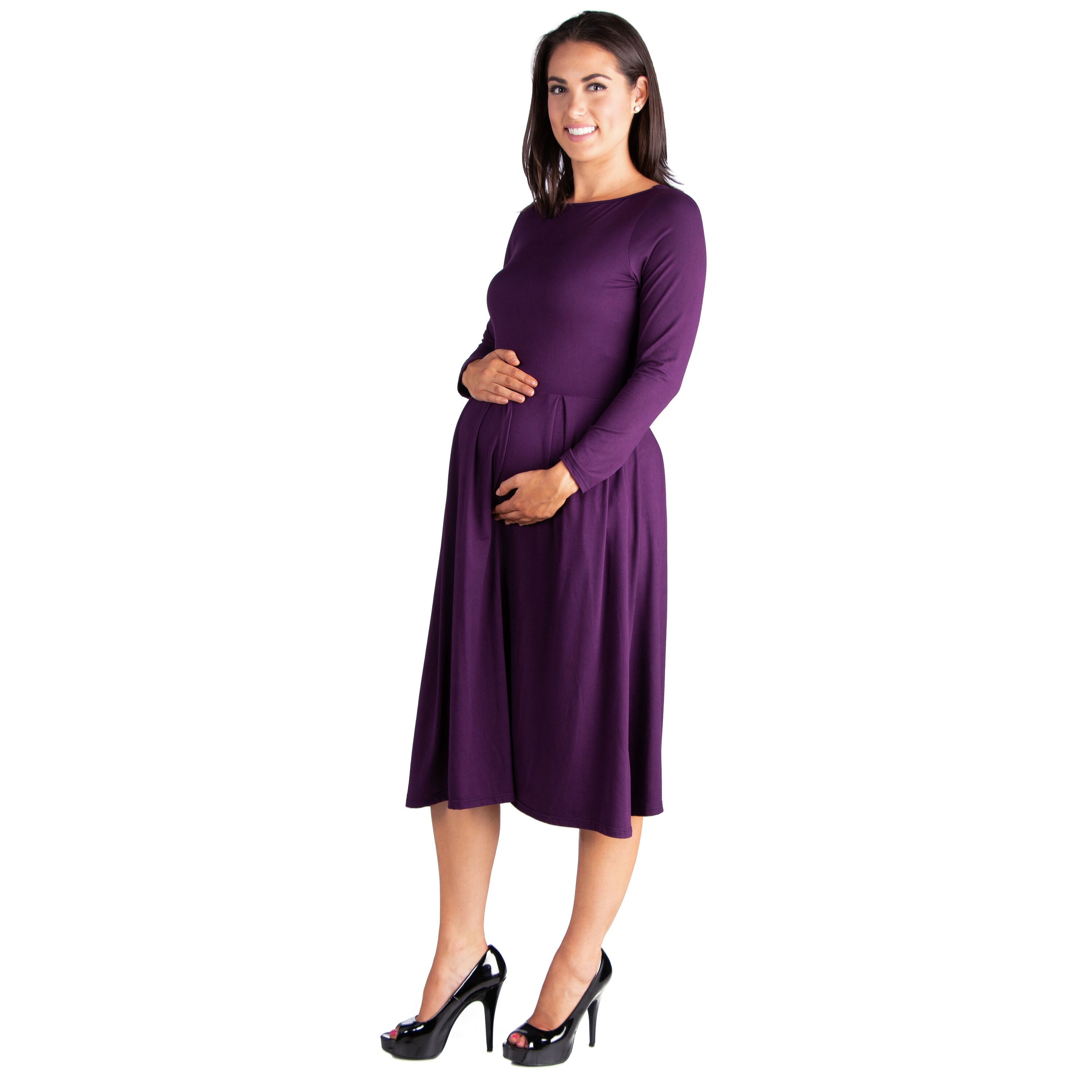 lavender midi dress with sleeves