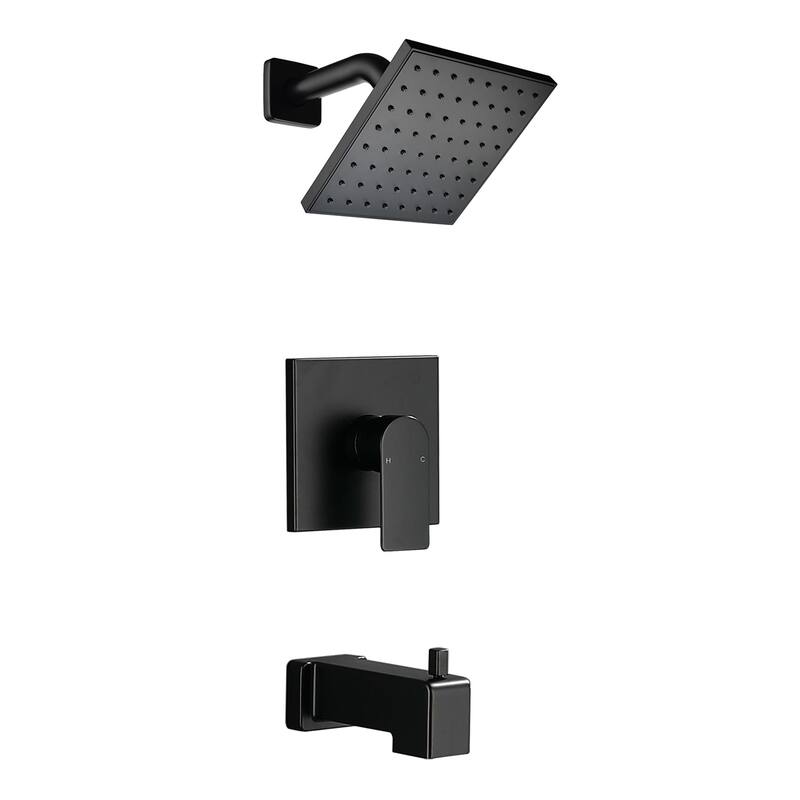 Tub and Shower Faucet Set With 6-Inch Rain Shower Head With cUPC Brass Pressure Balance Valve - Matte Black