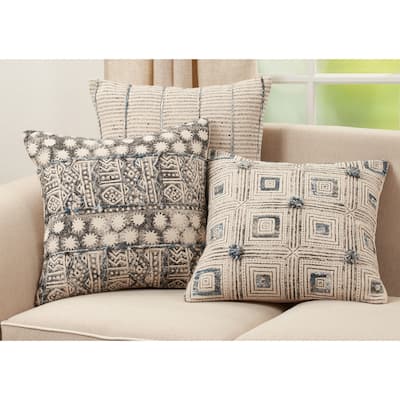 Embroidered Pillow With Squares Design