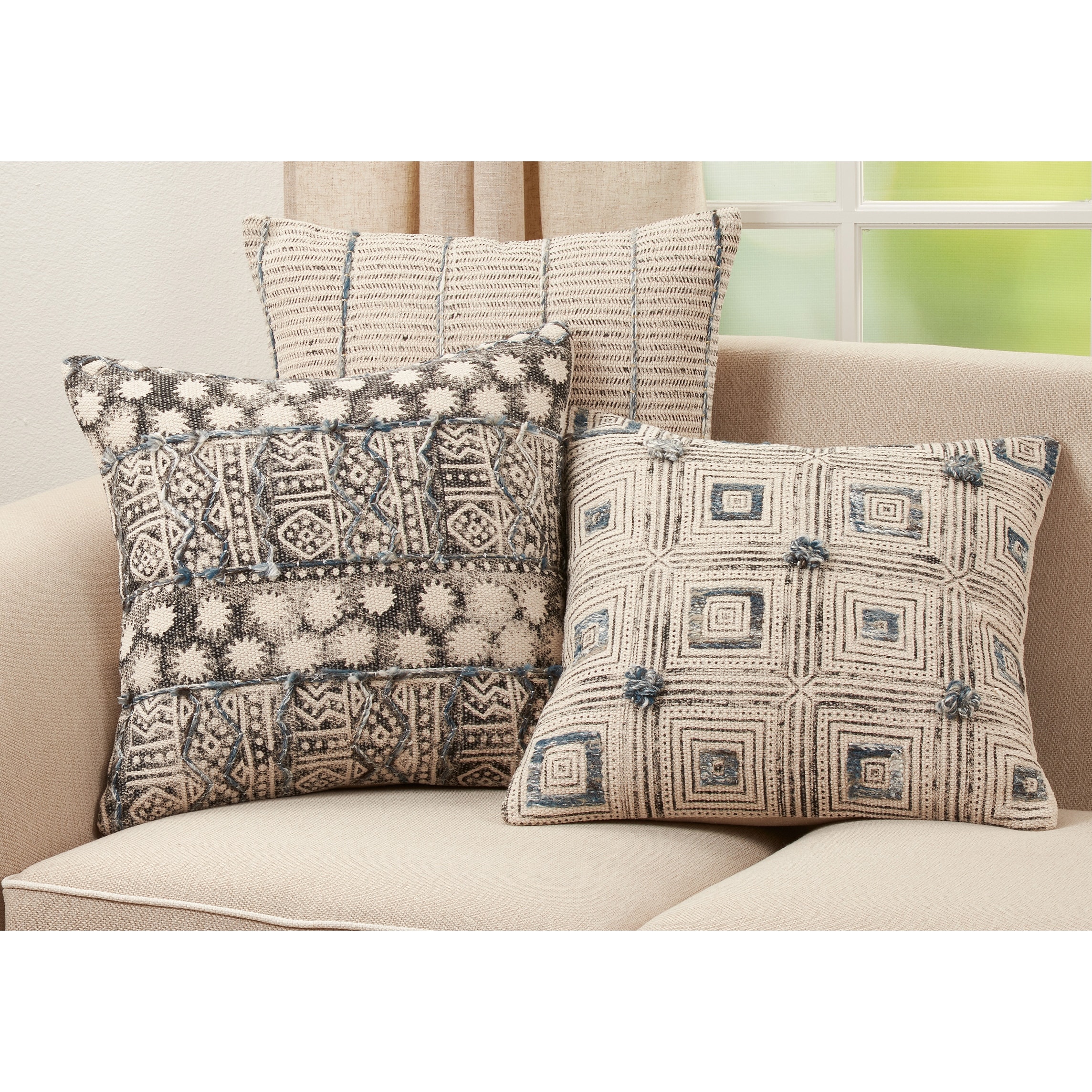 Saro Lifestyle Embroidered Pillow With Squares Design