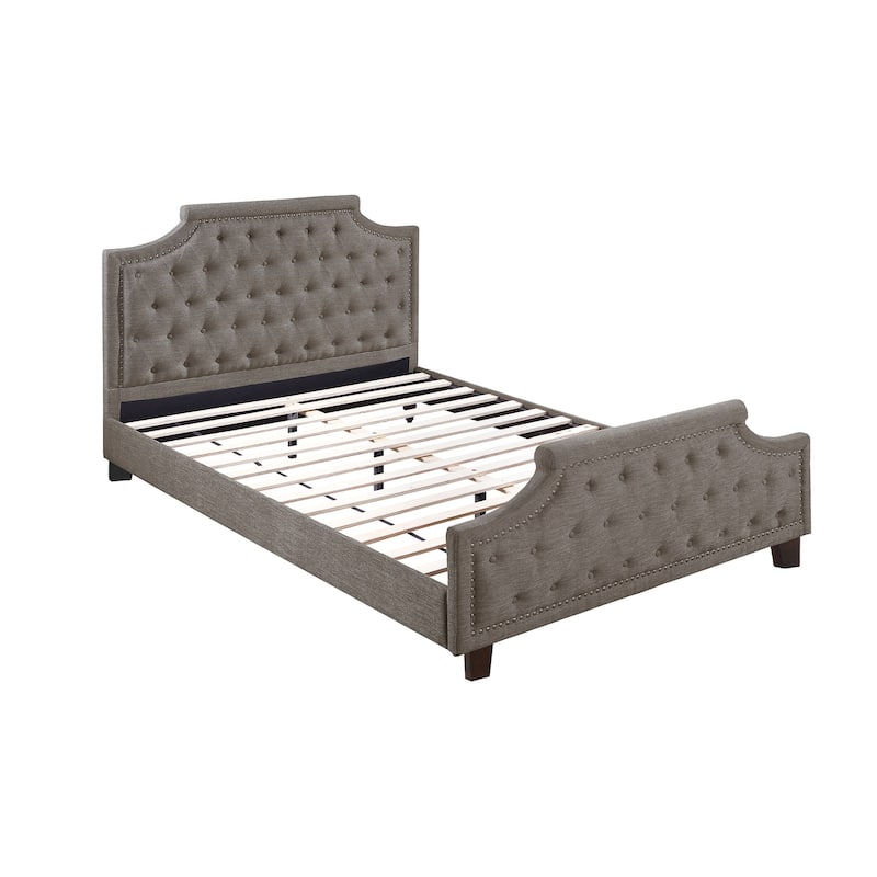 Modern Style Brown Polyfiber American Traditional 1pcs California King Size Bed Only Button Tufted Headboard Footboard