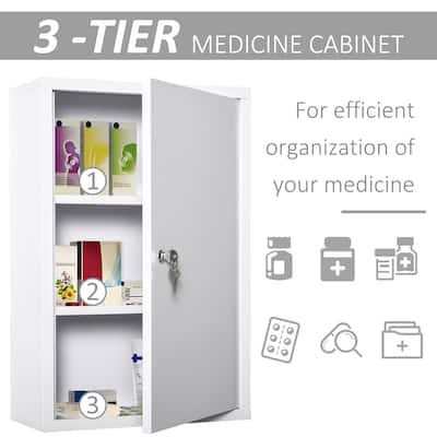 Steel Wall Mount Medicine Cabinet, 3 Tier Emergency Box Bathroom