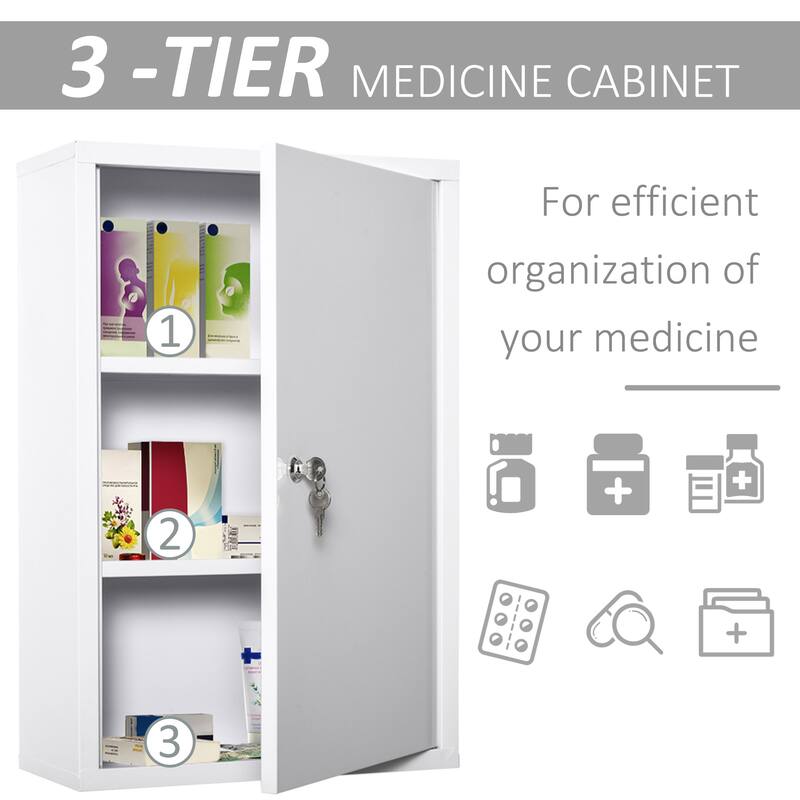 kleankin Steel Wall Mount Medicine Cabinet 3 Tier Emergency Box for Bathroom Kitchen