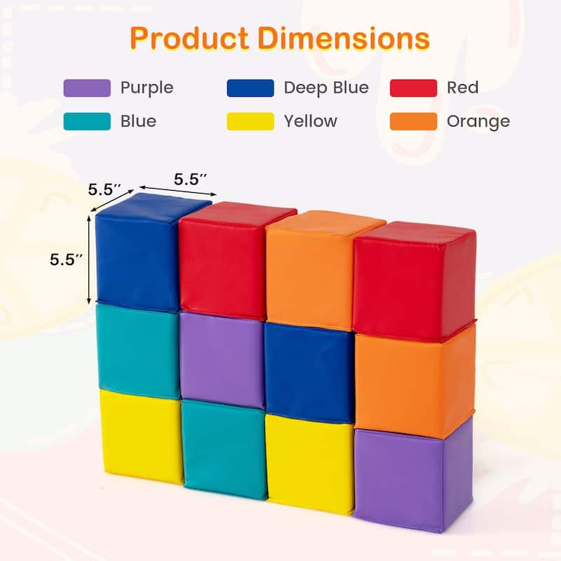 Gymax 12 PCS Foam Building Blocks 55'' x 55'' Colorful Climbing Foam