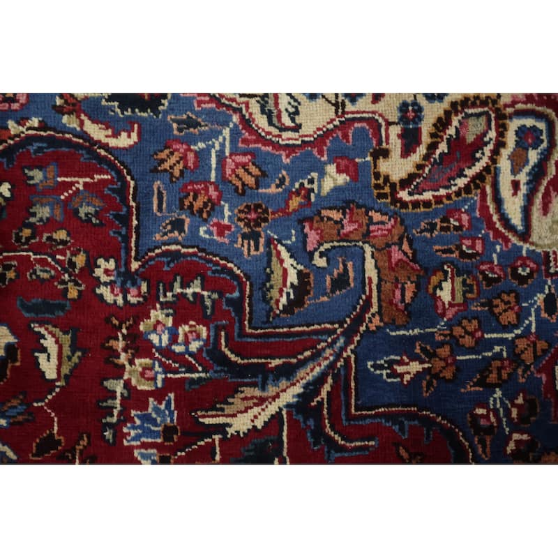 Hand Knotted Oriental 100% Wool Carpet Traditional Floral Red Mashad Area Rug - 12' 2'' X 9' 5''