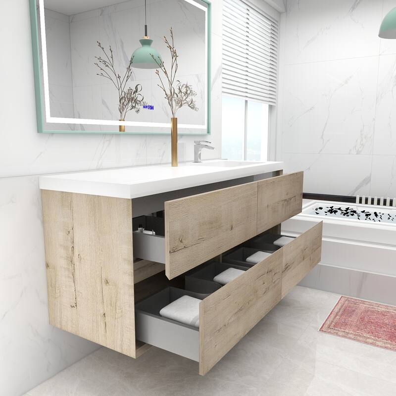 Selina 60" Wall Mounted Vanity with Single Sink on the Right - 60