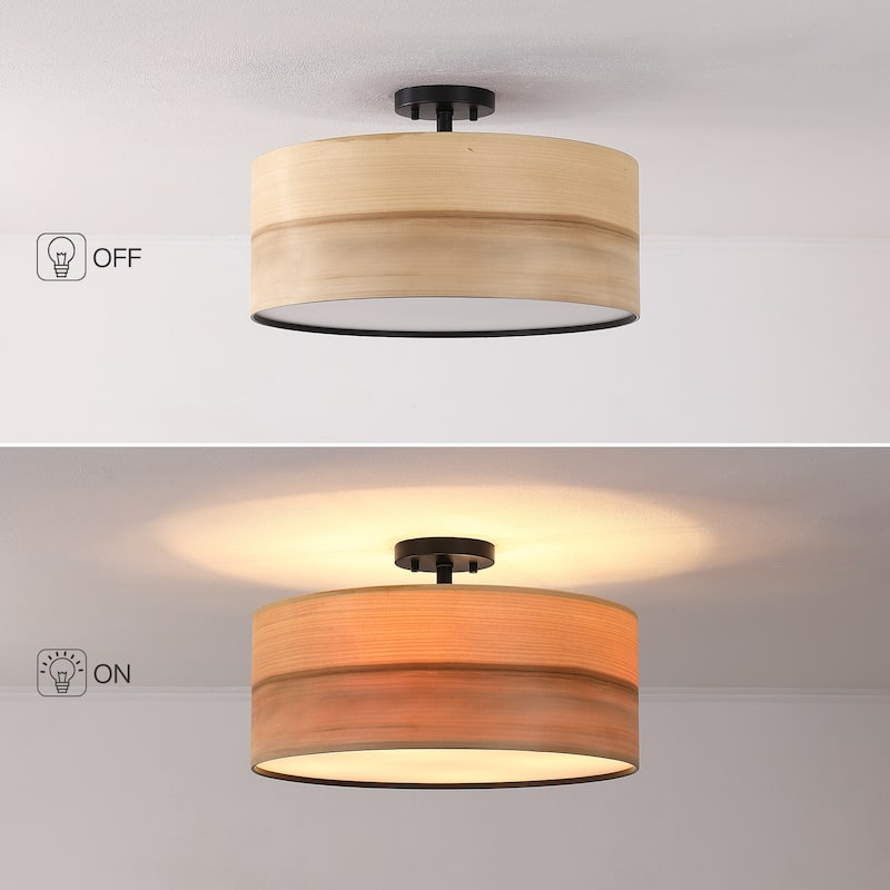 Breaux Wood Veneer Drum Semi Flush Mount Ceiling Light