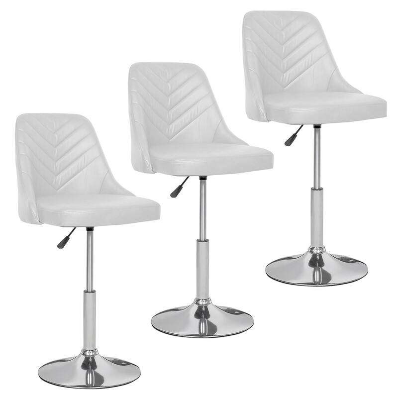 Javlergo Set of 1/2/3 Brown & White PU Leather Adjustable Swivel Bar Stools for Kitchen Living Room Office - Set of 3 - White
