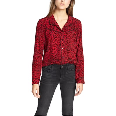 Sanctuary Clothing Womens Leopard Button Up Shirt,, Red, X-Small