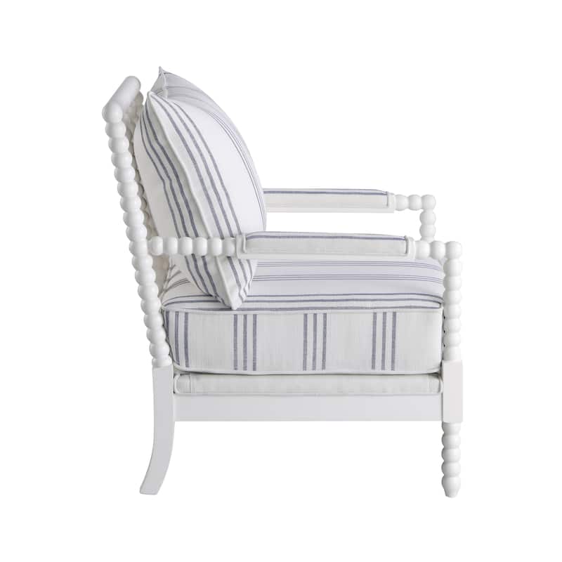 Penelopina White and Navy Upholstered Stripe Accent Chair