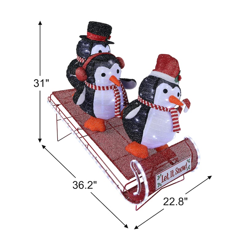 38 in. Animated Outdoor Sledding Buddies - Penguins