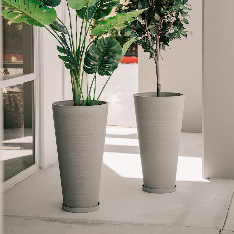 XBrand Modern 28-Inch Tall Round Planter, Modern Tapered Planter Perfect for Indoor & Outdoor Planter, Patio Décor, Set of 2