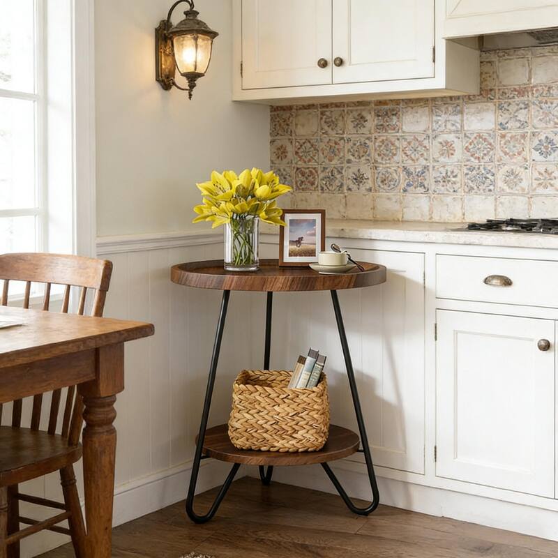 Chic Coffee Table, Round Sofa Table, 2-Tier Accent Table