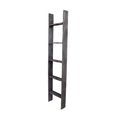 4 Step Rustic Black Wood Ladder Shelf - 60" x 15"