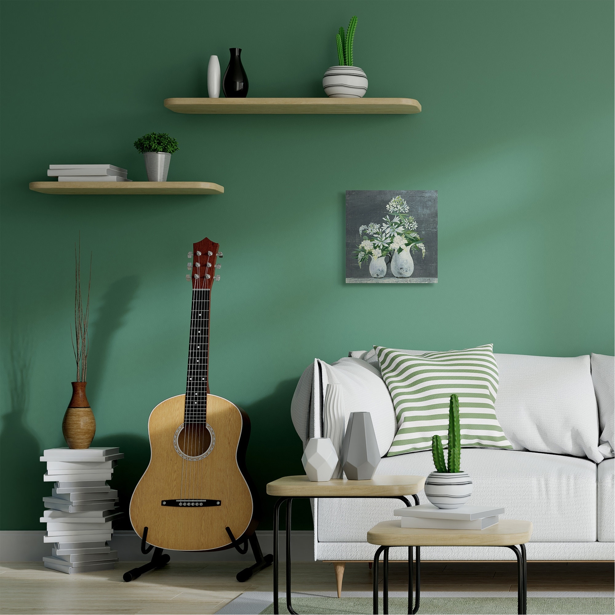 Stupell White Flowers Blue Green Painting,17x17, Proudly-image