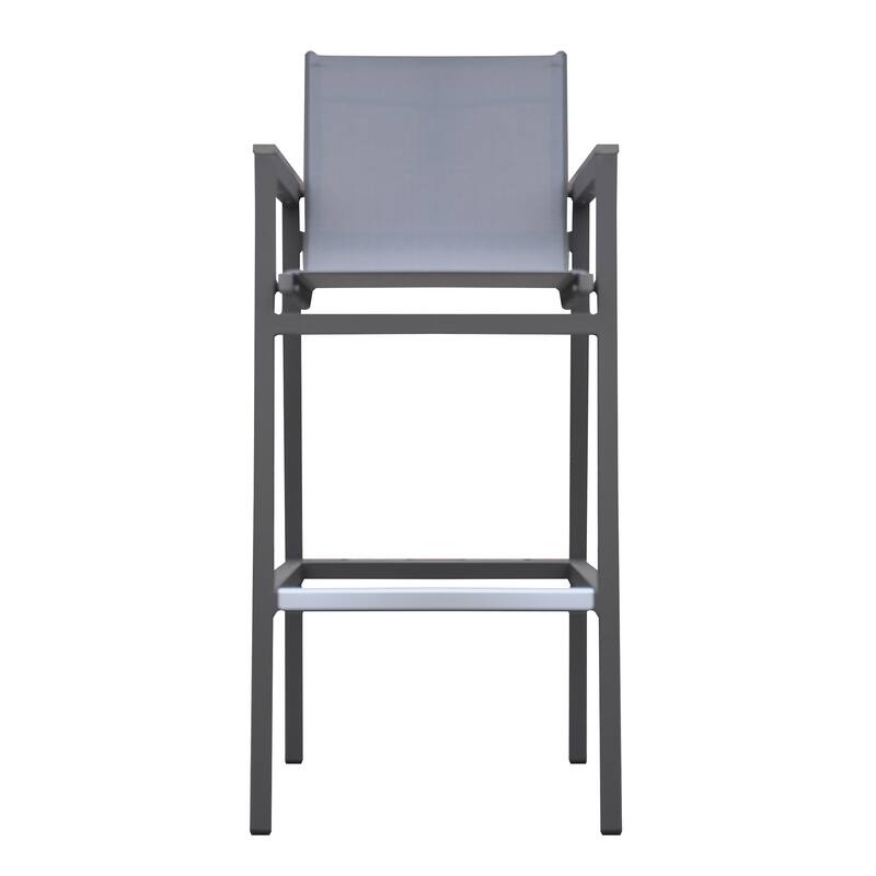 Marina Modern Gray Sling All Weather Outdoor Patio Bar Height Bar Stool with Arms - Bar Height