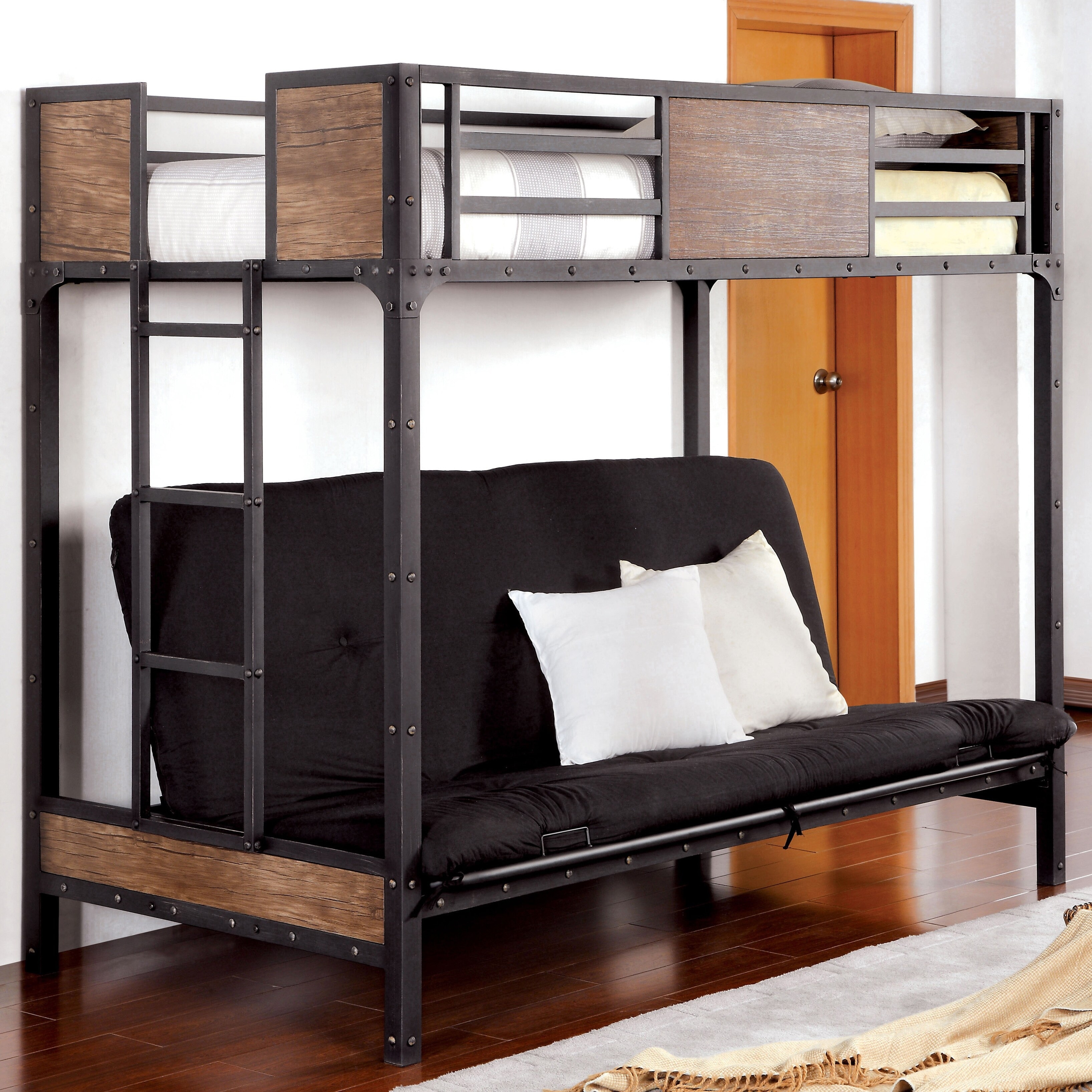 Furniture of America Jown Transitional Black Twin Metal Naillhead Futon-base Loft Bed