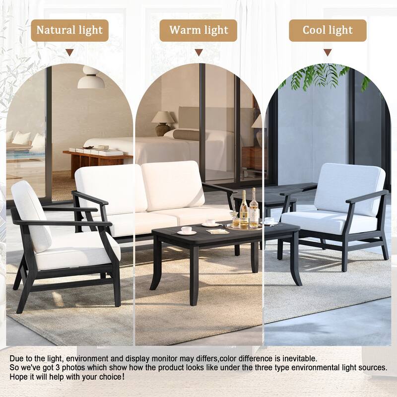 5-Piece Outdoor Teak Wood Patio Conversation Set with Cushions