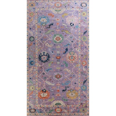 All-Over Purple Floral Oushak Indian Large Rug Handmade Wool Carpet - 7'11" x 15'10"