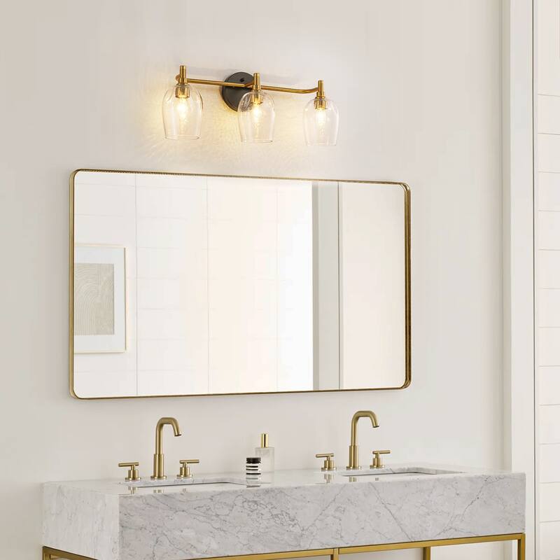 3-Light Modern Industrial Hand-Hammered Iron & Hammered Glass Vanity Light for Vanity Mirror - 3 Light