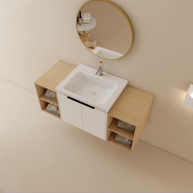 48 Inch Soft Close Doors Bathroom Vanity With Sink, and Two Small Storage Shelves