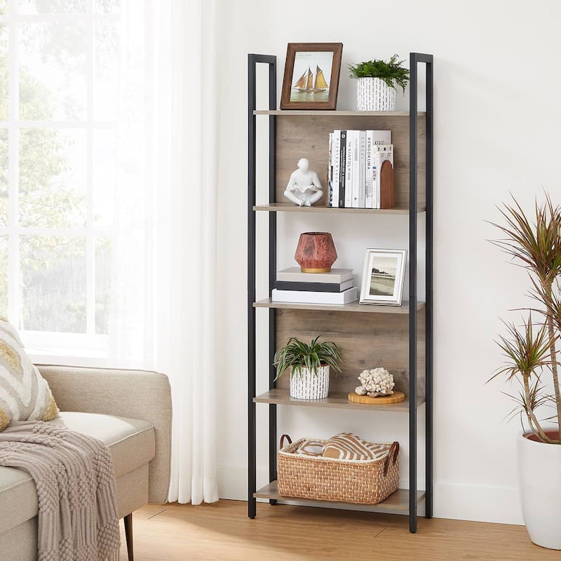 5-Tier Book Storage Shelf Rack with 5 Shelves and Steel Frame Perfect for Any Room - 9.4”D x 24.4”W x 65”H